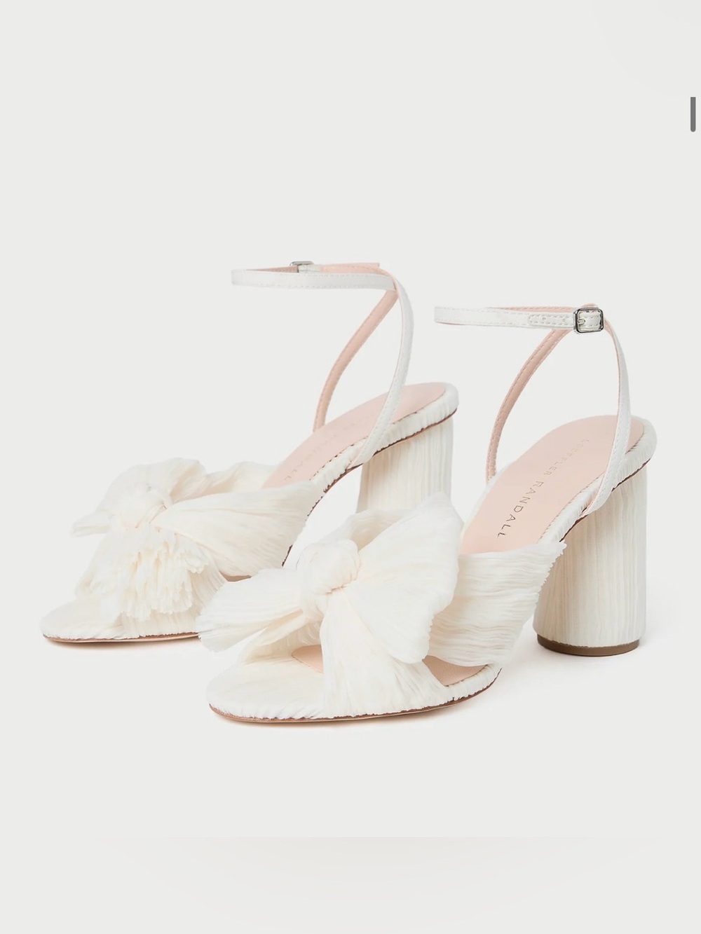 Loeffler Randall Camellia Pearl Pleated Bow Heel - Size 9 - White / Pearl